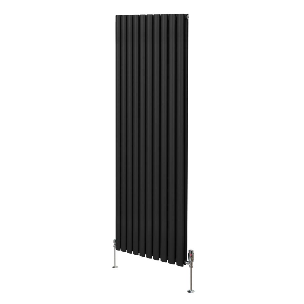 (1800mm x 600mm, Black) Oval Column Designer Radiator & TRV Valves