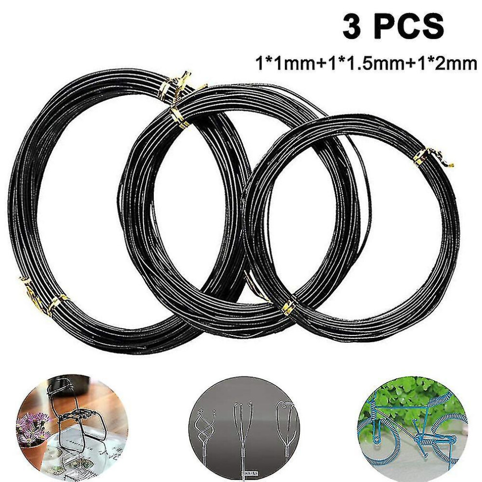 3Pack Bonsai Wire Bonsai Tree Training Wires Anodized Aluminum Crafting Diy Wires Ties For Crafts Making,Size 1.0Mm/1.5Mm/2.0Mmbrown, Black 6909589694638
