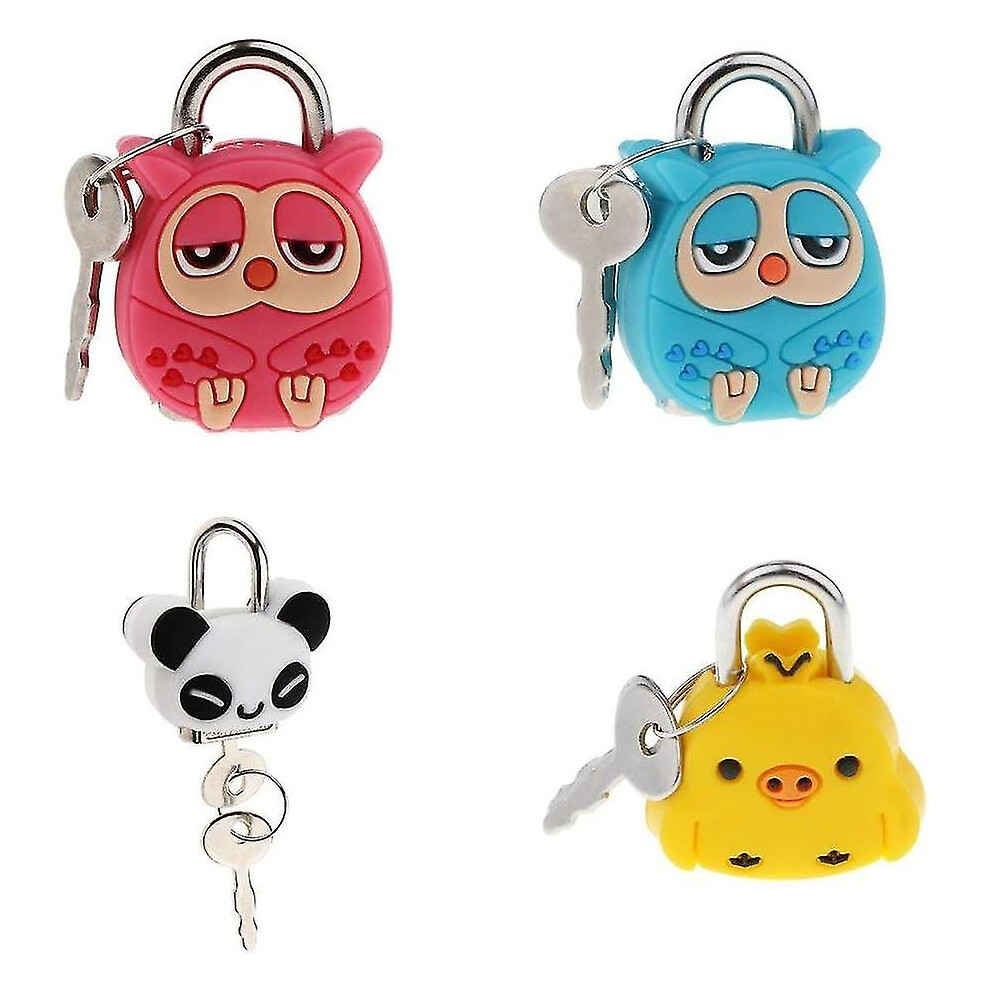 4Pcs Mini Padlock Security Lock With Key Cute Cartoon Doll Animal Padlock Kid Gift 6909589695772