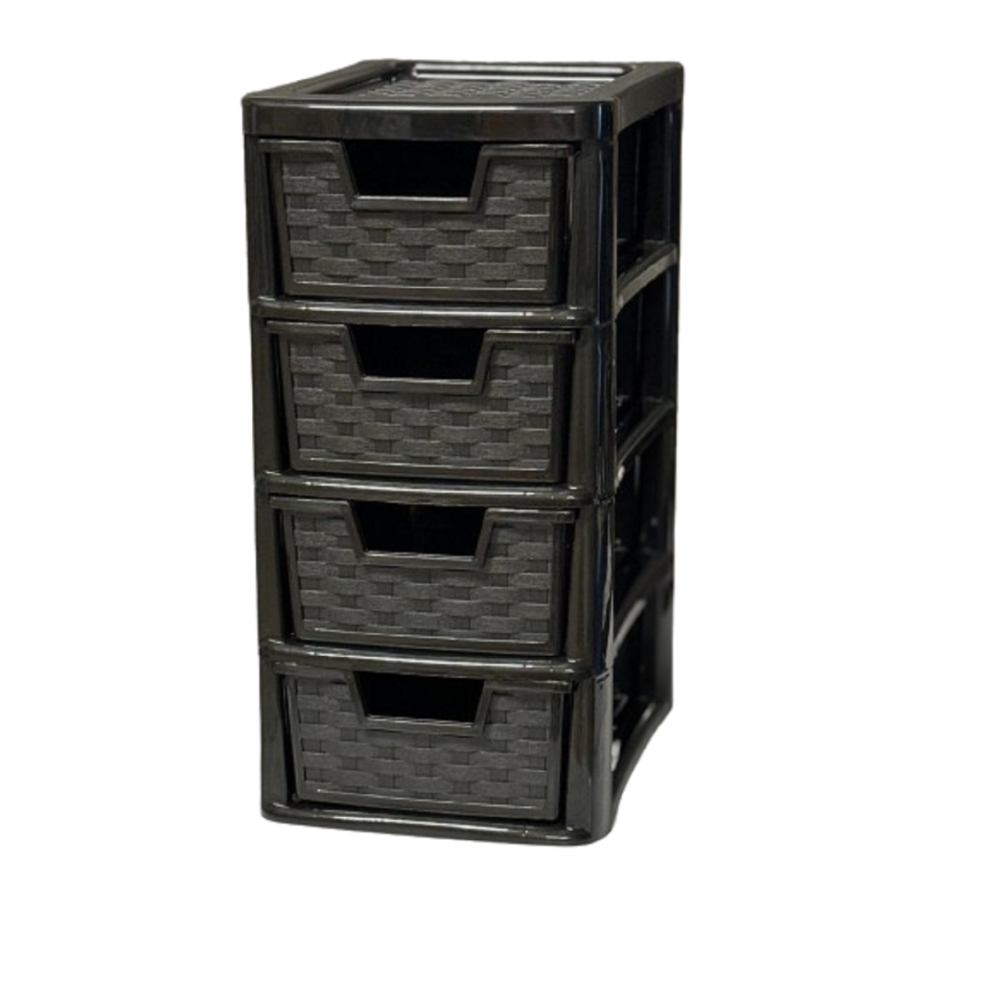 STORAGE DRAWER|4 TIER RATTAN MINI |PLASTIC TABLETOP DESKTOP UNIT BLACK