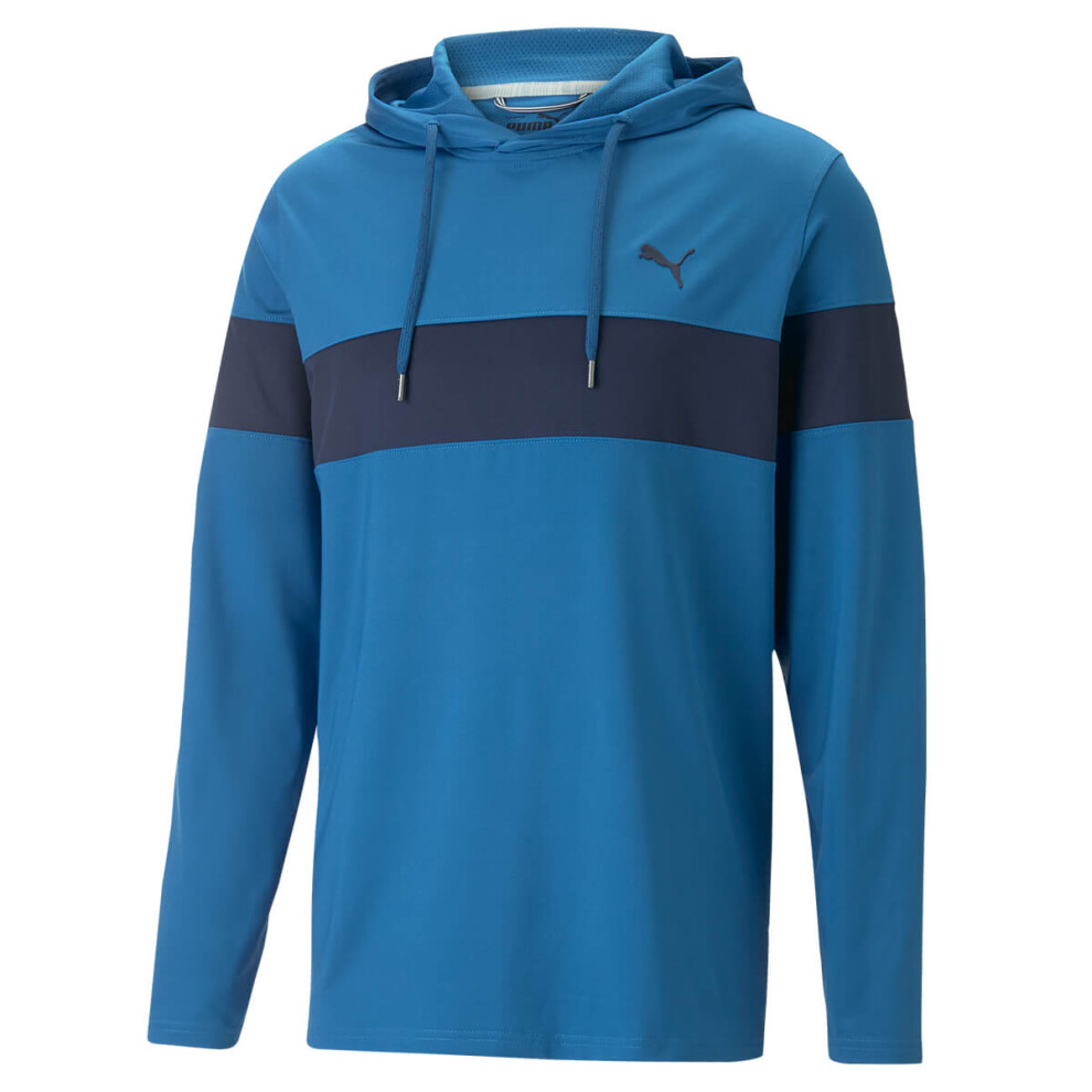 (XL, Lake Blue/Navy Blazer) Puma Golf Mens Mattr Colour Block Moisture Wicking Performance Hoody