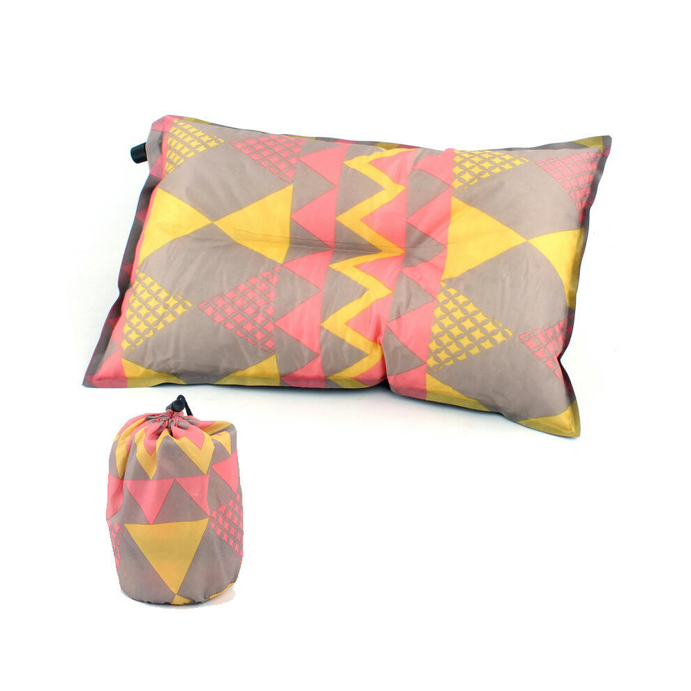 (Red and yellow print, 40cmx30cmx10cm) Outdoor Ethnic Style Automatic Inflatable Pillow Casual Tent Camping Equipment Lunch Break Sleep Pillow Car Tra