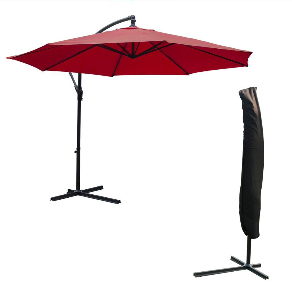 KCT 3.5m Large Burgundy Garden and Patio Cantilever Parasol with Protective Cover