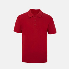 (Red, M) Cotton Short Sleeve Polo Neck Shirt School Uniform