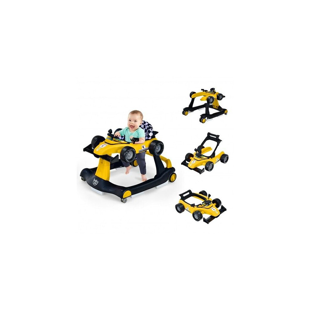 4-in-1 Foldable Activity Push Walker with Adjustable Height-Yellow