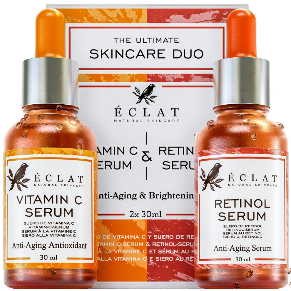Vitamin C & Retinol Face Serum Set 2 x 30ml Anti Ageing Brightening Duo - Image 2