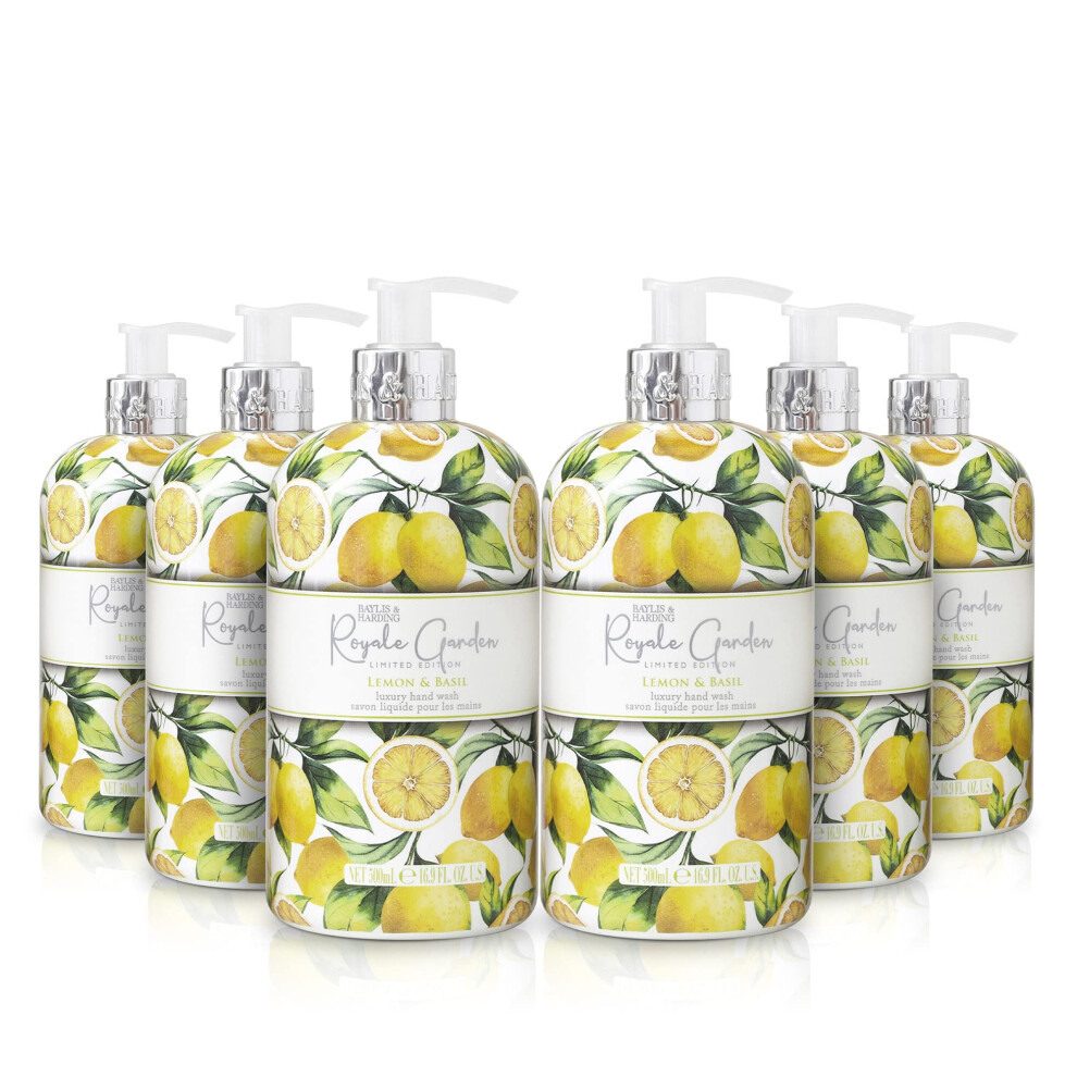 Royale Garden Limited Edition Lemon & Basil Hand Wash, 500 ml (Pack of 6) - Vegan Friendly