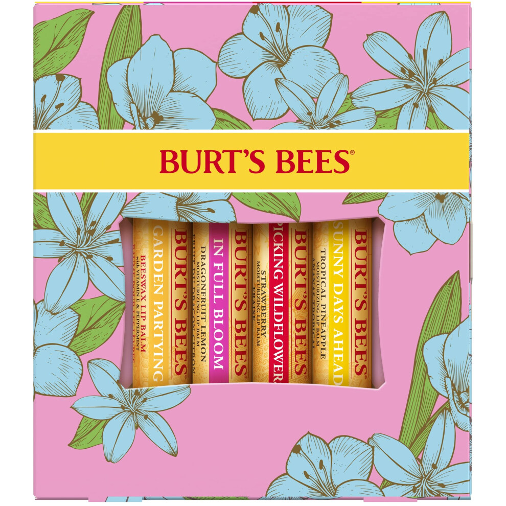 Lip Balm Gift Set, Beeswax, Strawberry, Tropical Pineapple, Dragonfruit Lemon, In Full Bloom, 4x4.25g