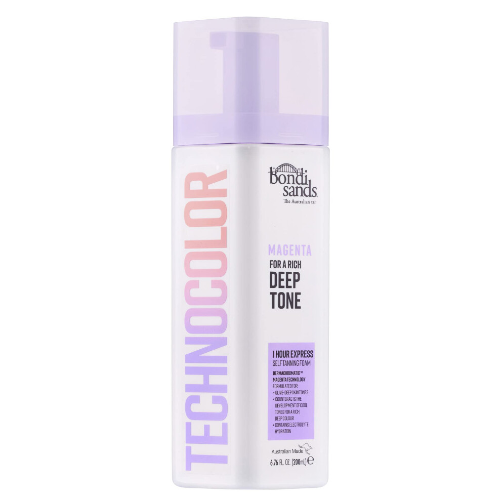 Technocolor 1-Hour Express Magenta Self-Tanning Foam Easy Application, Streak Free Fake Tan - Fast-Acting Body Tan for Natural-Looking Glow (200ml)