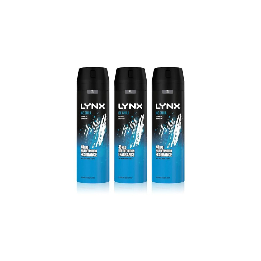 3 Pack of Lynx 48H Fresh Ice Chill with Frozen Mint and Lemon Deodorant Body spray 200ml