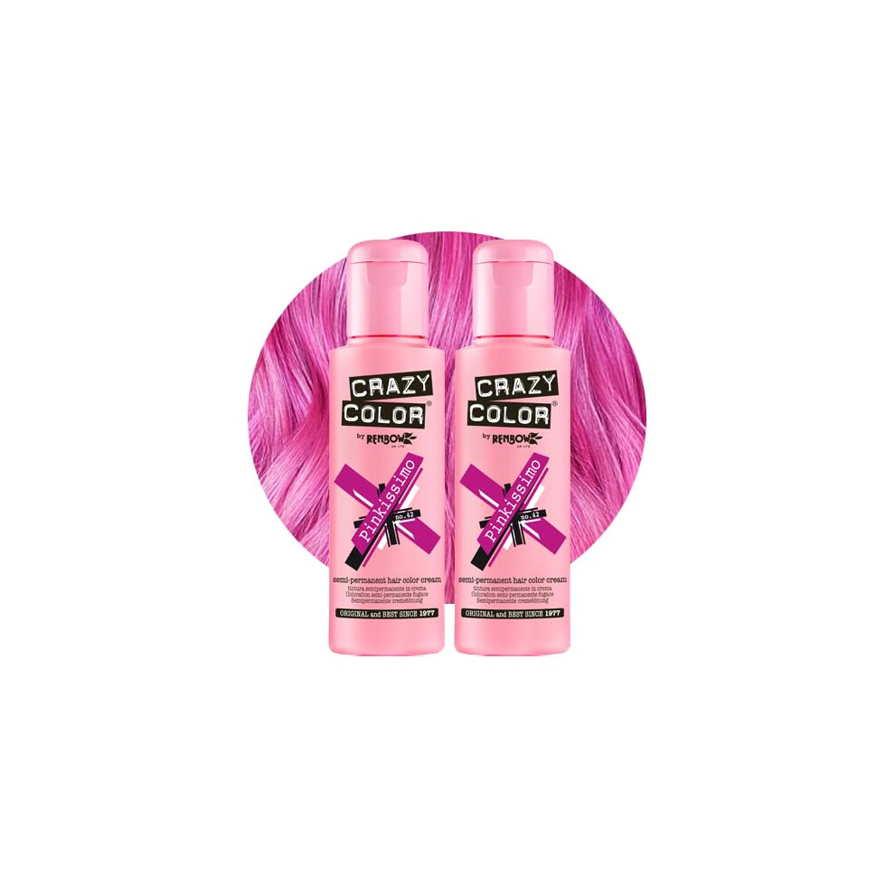 Crazy Color Magenta Vibrant Pinkissimo Semi-Permanent Hair Dye Duo. Highly Pigmented Conditioning & Oil Nourishing Vegan Formula | No Bleach Or Ammonia | 200Ml