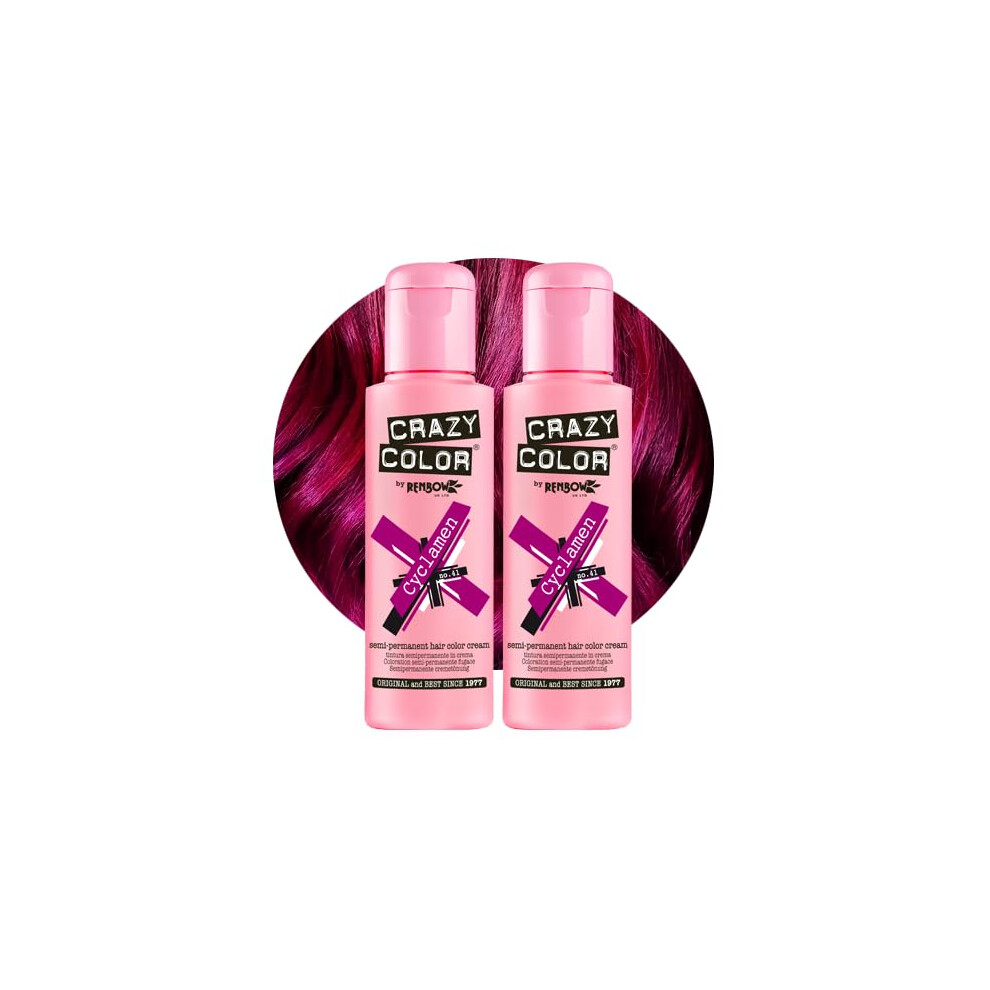Crazy Color Vibrant Cyclamen Semi-Permanent Duo Hair Dye. Highly Pigmented Cerise Conditioning & Oil Nourishing Vegan Formula | No Bleach Or Ammonia | 200Ml