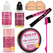 Lace Wig Glue and Hair Styling Wax Gel Combo Pack - Invisible Wig Glue for Front Lace Wig, Wig Glue Remover, Wig Melting Band, Wig Cap, Hair Wax Stick