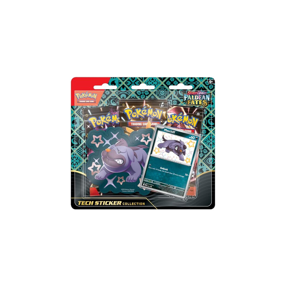 TCG: Scarlet & VioletâPaldean Fates Tech Sticker Collection â Maschiff (1 Foil Promo Card & 3 Booster Packs)