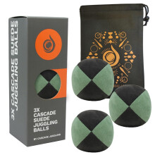 3 x Pro 110g Cascade Suede Juggling Balls - Quality Thud Juggling Balls & Bag - Set of 3 Beginner Juggling Balls (Green/ Black)