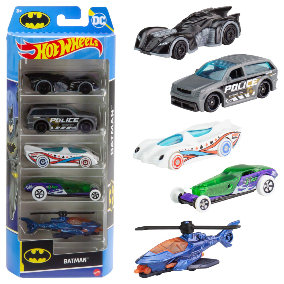 1:64 Scale Toy Cars, Set of 5 Batman-Themed Vehicles, HXD61