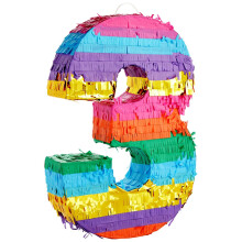 Small Rainbow Pinata Number 3 for Kids 3rd Birthday Party (11.4 x 16.5 x 3 In)