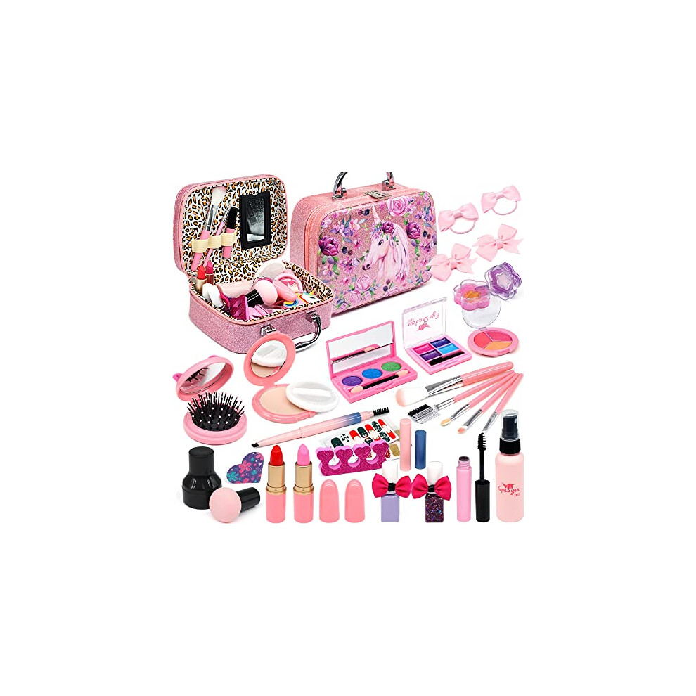 Rokkes Washable Makeup Kit Girls Toy - Kids For Girls, Non Toxic Make Up Set, Little Toddler Children Princess, Christmas Birthday Gifts 4 5 6 7 8 9 10 Year