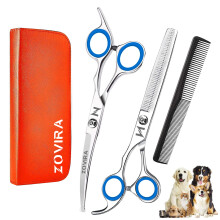 Dog Grooming Scissors Set, Pet Cat Hair Cutting Trimming Scissors - Straight with Leather Pouch – Stainless Steel (Pet Scissors Set)