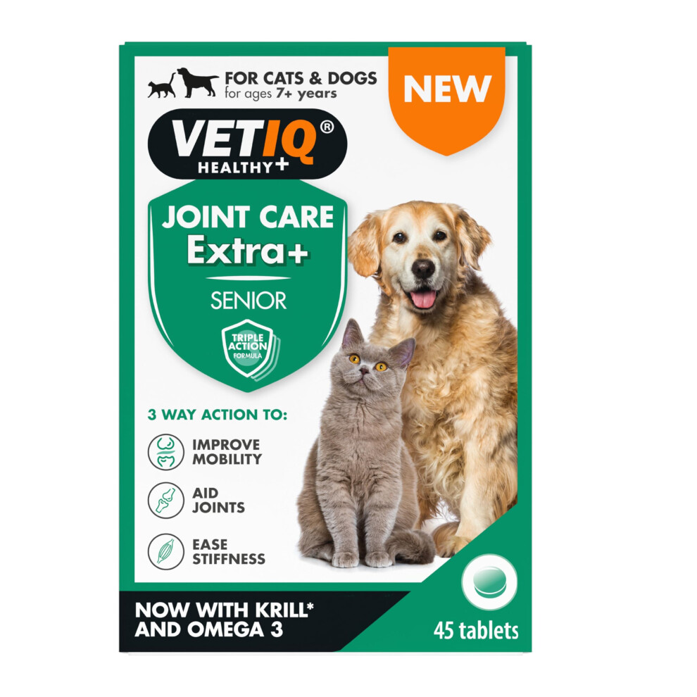 Extra+ Senior Joint Care Tablets for Dogs & Cats (45 Tablets) Joint Supplements for Dogs, Pain Relief Anti Inflammatory Tablets with Vitamins, Joint