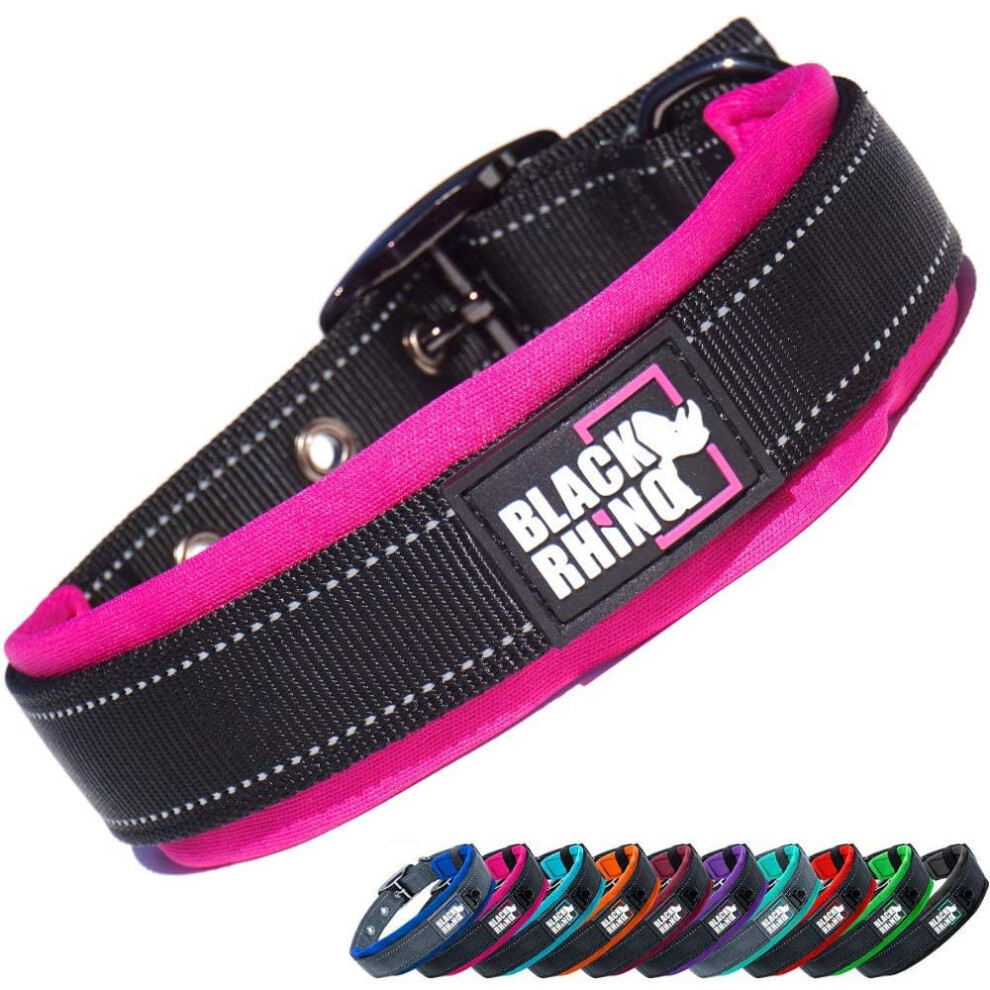 - The Comfort Collar Ultra Soft Neoprene Padded Dog Collar for All Breeds - Heavy Duty Adjustable Reflective Weatherproof (Medium, Pink/Black)