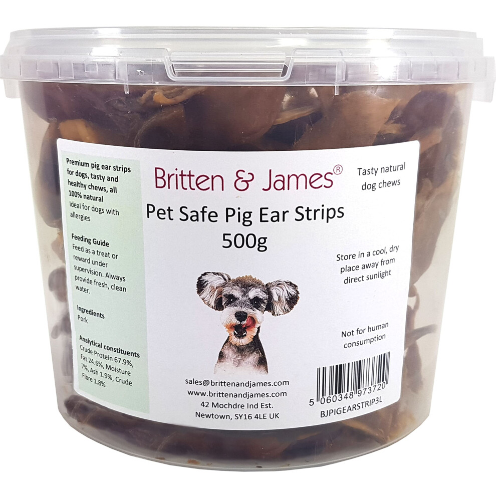 Britten & James Pig Ear Strips for Dogs (500g tub). A 100% Natural Healthy Dog Chew Treat