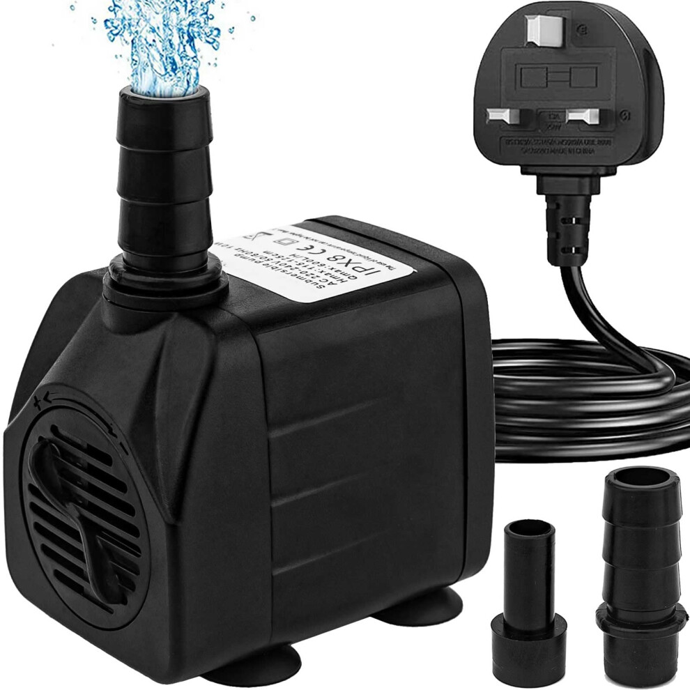 Mini Submersible Water Pump (600L/H, 10W) Adjustable Ultra Quiet Fountain Water Pump for Aquarium, Fish Tank, Pond, Statuary, Hydroponics, Indoor or