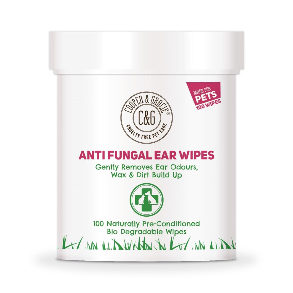 Anti Fungal Dog & Cat Ear Wipes | 100 Soothing Biodegradable Pet Ear Cleaning Wipes | Soft Quick Easy Ear Wipes For Dogs & Cats | Remove Wax Stop