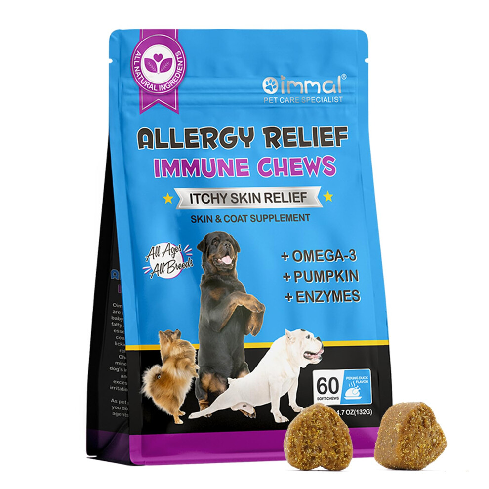 Itch and Immunity Treats for Dogs, Dog Allergy Relief Treats, Itchy Dog Skin Relief, Anti Itch for Dogs, Skin & Coat Healthier, for All Breeds and