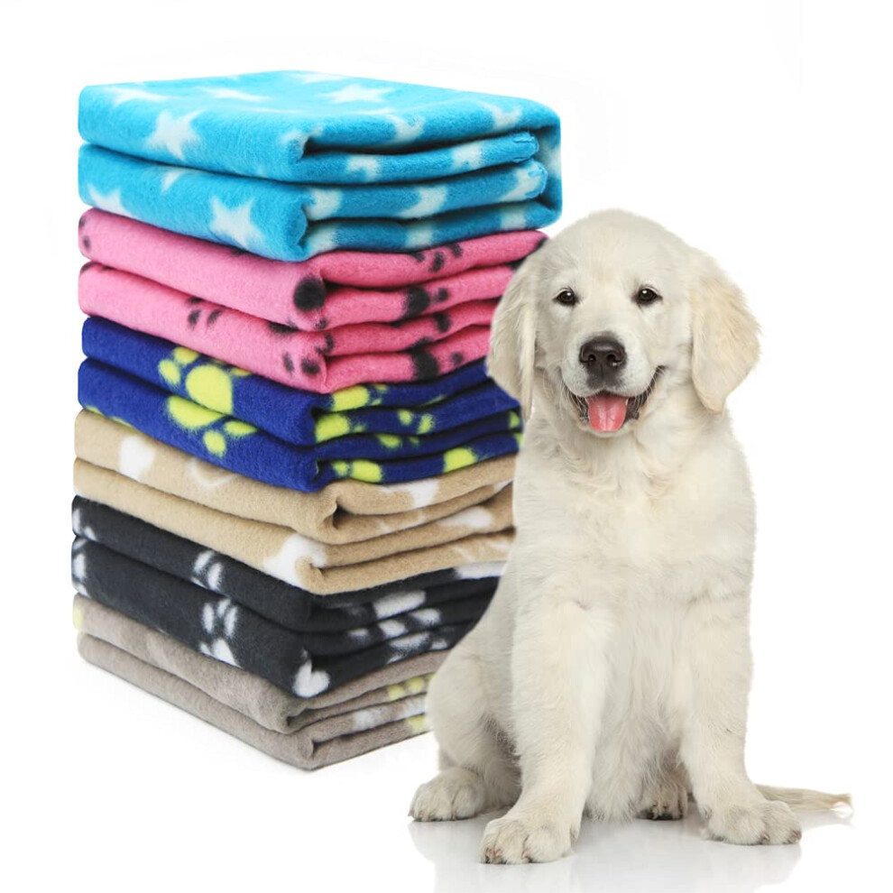Pack of 6 Dog Blankets Soft Fleece Puppy Blankets Washable Sleep Mat Pad Bed Cover With Paw Print For Pets Cats Kitten Guinea Pig Anaimals(60 x
