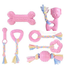 Dog Chew Toys, 7pcs Dog Puppies Teething Chewing Toy Set with Ball and Colorful Ropes, Interactive Pet Toys for Small and Medium Dogs (pink)