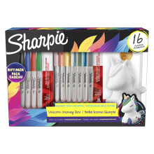Permanent Marker Pens Gift Set | Unicorn Money Box & Marker Pens | Fine Point | Assorted Mystic Gem Colours | 16 Count | Unicorn Gifts for Girls &