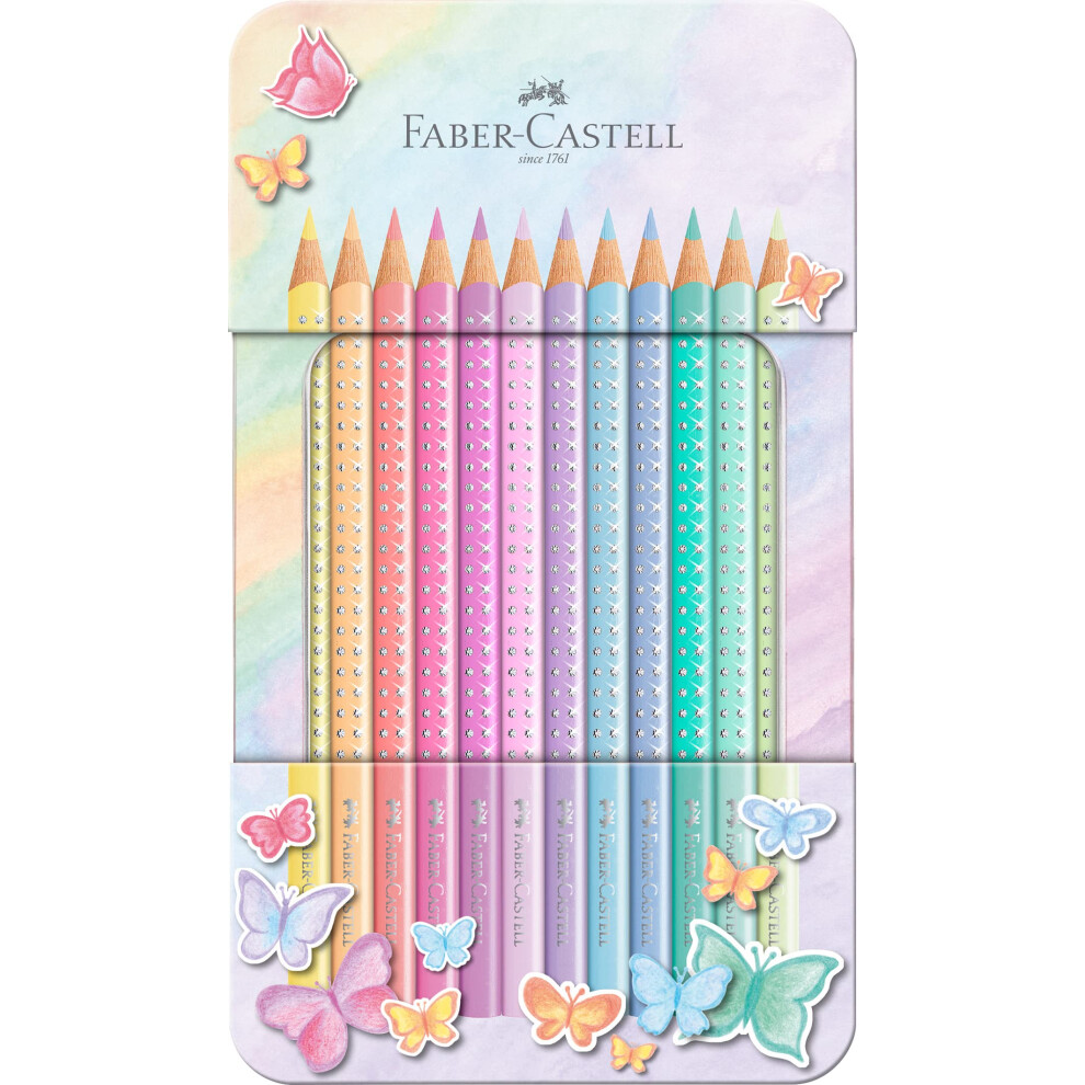 Faber Castell Colouring Pencils Sparkle Pastel Pack of 12 Metal Case tin of 12