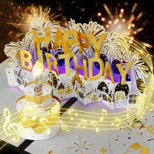 Birthday Card, Musical Birthday Cards with Blowable LED Light Candle Happy Birthday Song Large Birthday Cake Pop up Greeting Cards Birthday Gift Card