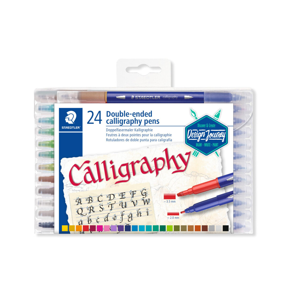 3005 TB24 Double-Ended Fibre-Tip Calligraphy Pens - Assorted Colours (Pack of 24)