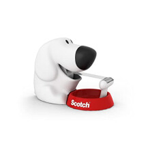 Dog Tape Dispenser with 1 Roll of Scotch Magic Tape - Holds Tape up to 19 mm Wide x 7,5 m - Cute Stationery Sets and Cute Gifts - White