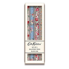 Cath Kidston 4-Pen Set: Ballpoint Pens in Floral Bloom, Painted Bloom, Twilight Garden – Black Ink, Refillable, CKS0003
