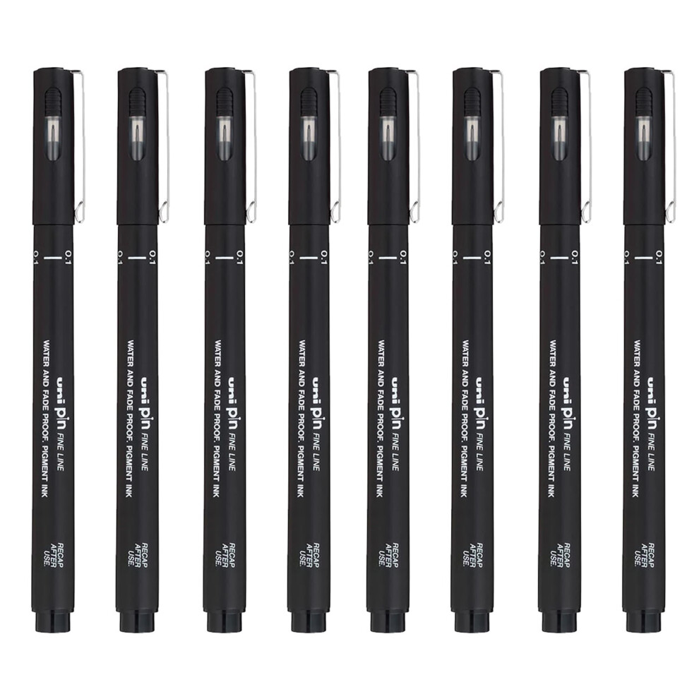 Uni Pin Fineliner Drawing Pens - Black Ink - 0.1mm Nib (8)