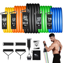 Resistance Bands Set 5pcs with Handle,Up to 150LB/68kg Strength Exercise Training Fitness Tubes Tension Bands Workout Gym Equipment Men and Women for