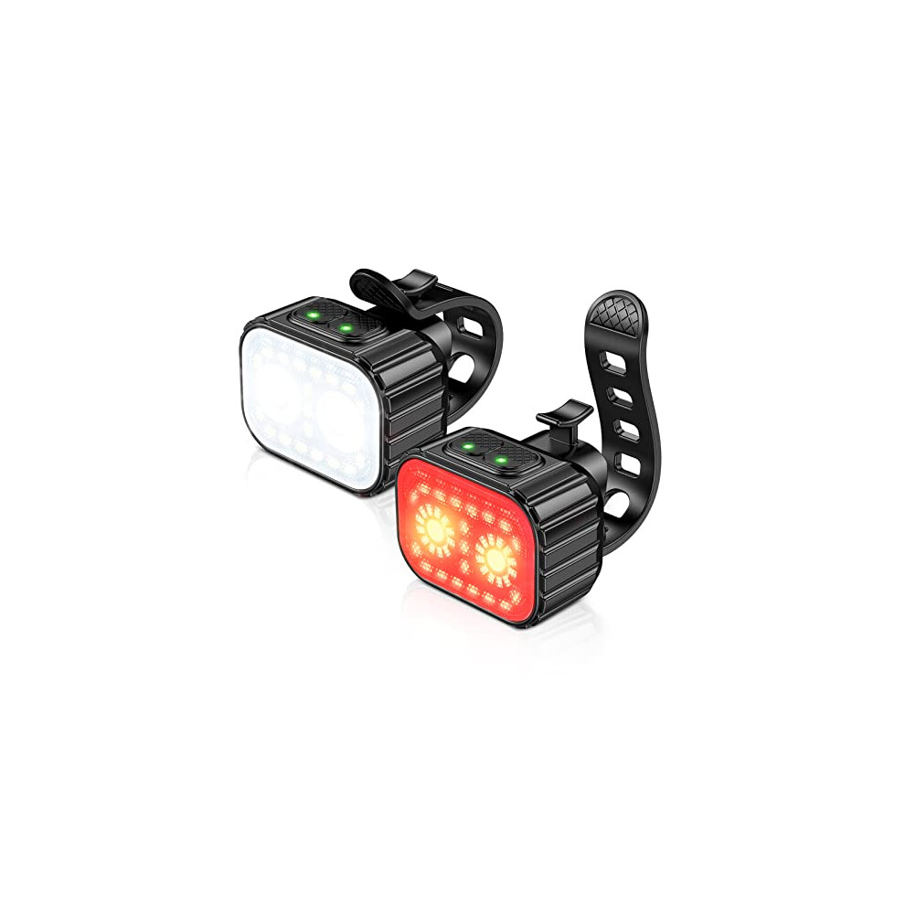 Bike Lights Front and Back, Super Bright Bicycle Lights USB Rechargeable, IPX6 Waterproof Bike Light Set for Night Riding/Camping/Backpack, 8+12