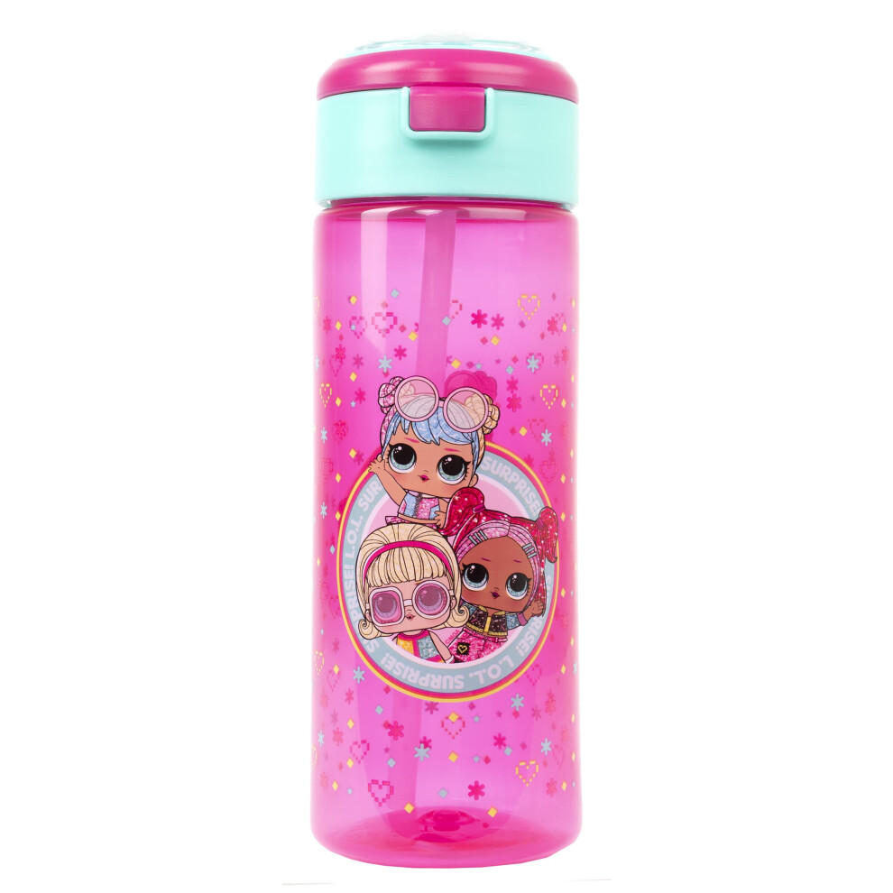 Kids Water Bottle With Straw - Pink And Blue LOL Dolls Design - Carry Handle - BPA Free Water Bottle - 700ML - Leakproof Water Bottle