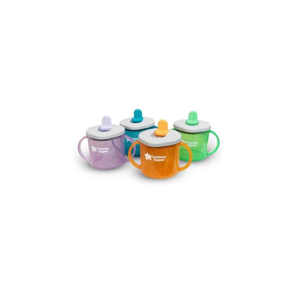 First Cup Sippy Cup for Babies with Flip-Up Free-Flow Spout and Easy Gip Handles, 4m+, 190ml, pack of 4, mixed colours