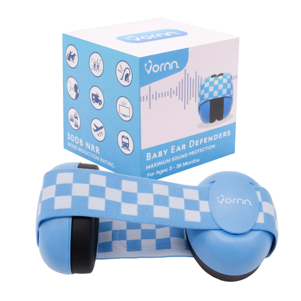 Vornn Baby Ear Defenders For 0-36 Months - Noise Cancelling Baby Headphones, Comfortable & Improves Sleep Ear Muffs Blue