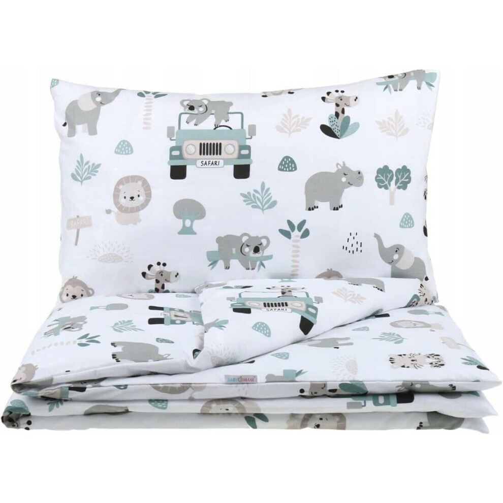 Baby Mam 2Pc Cotton Baby Bedding Cot Toddler Duvet Cover And Pillowcase Set To Fit Cot 120X90cm On Safari