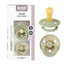 Colour Studio Soother 2-Pack, BPA Free Dummy Pacifier, Round Nipple. Natural Rubber Latex, Made in Denmark, Size 2 (6-18 Months), Jasmine Sage