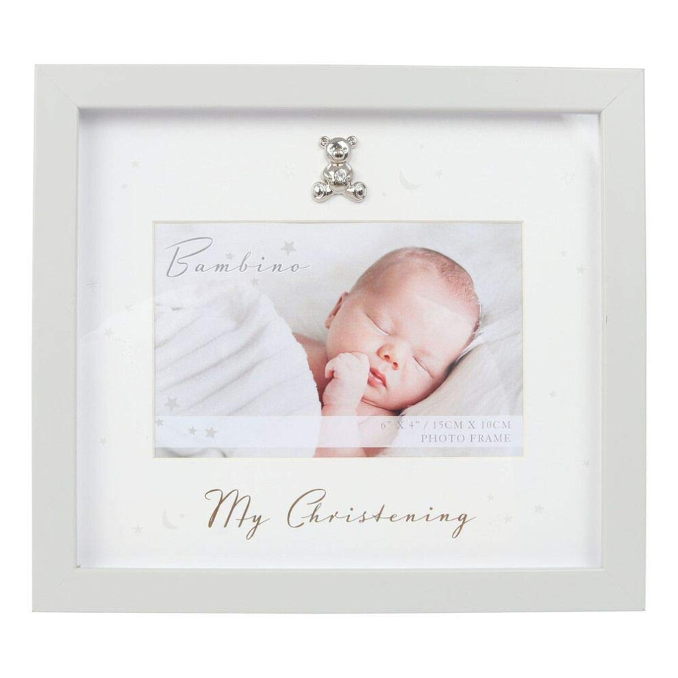 Bambino Unisex Wood My Christening Photo Frame, 6'' X 4'' Keepsake Gift Landscape Picture Grey Juliana