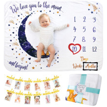 Baby Milestone Blanket With Birthday Banner | Monthly Photo Mat for Boy or Girl, Unisex | Age Mat | Personalised Baby Shower Present for New Mums |