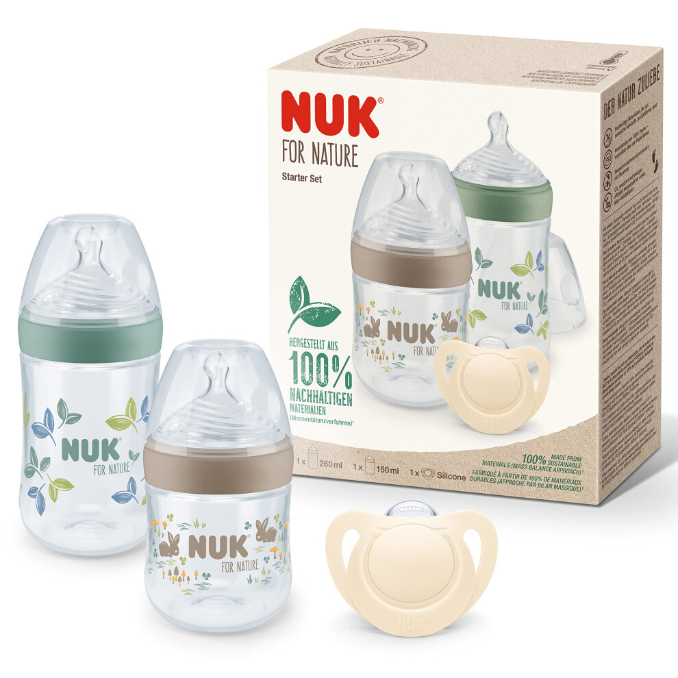 for Nature Start Baby Bottle & Dummy Set, 0-6 Months, 100% Natural Raw Materials, 2 x Bottles (150 ml & 260 ml), 2 x Silicone Soothers, BPA-Free, 4