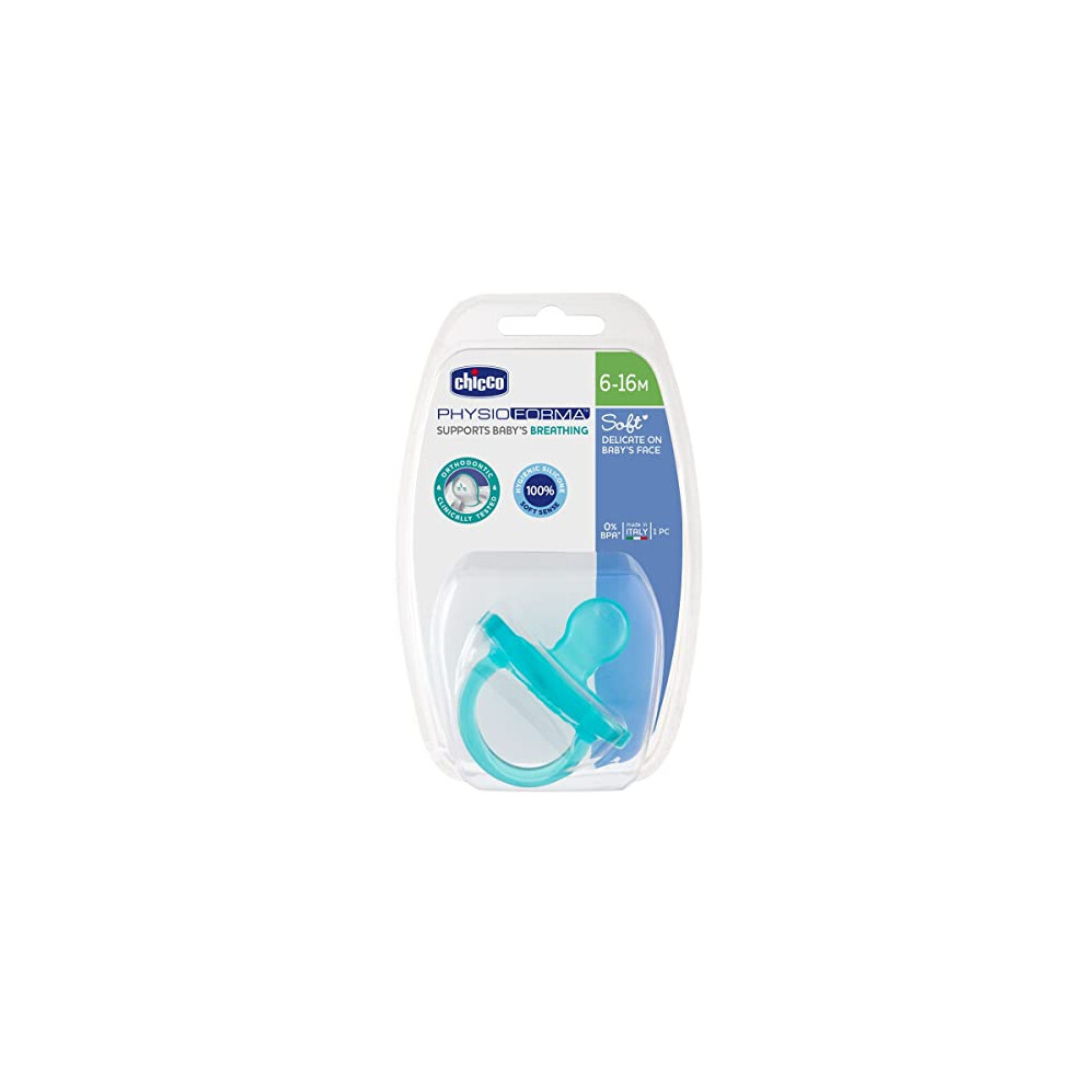 Physioforma Silicone Pacifier, 6-16 Months, 1 Piece, Soft And Delicate Dummy, Supports Physiological Breathing And Promotes Correct Mouth Development, Turquoise Chicco