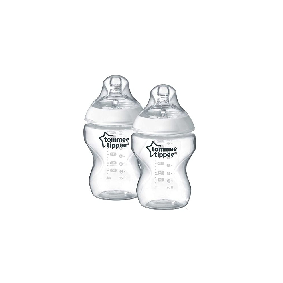 Closer to Nature Baby Bottles, Breast-Like Teat with Anti-Colic Valve, 260ml, Pack of 2, Clear